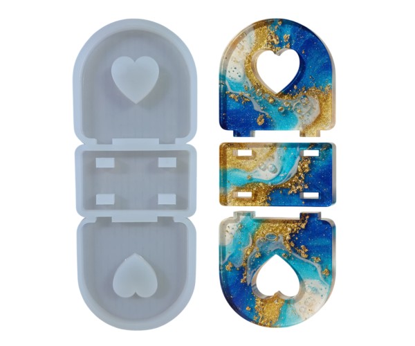 Epoksi Peçetelik Kalıbı Oval Kalp Desenli Peçetelik Kalıbı Silikon 9.5x9.5cm