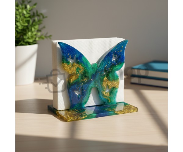 Epoksi Peçetelik Kalıbı Kelebek Desenli Peçetelik Kalıbı Silikon 9x9cm