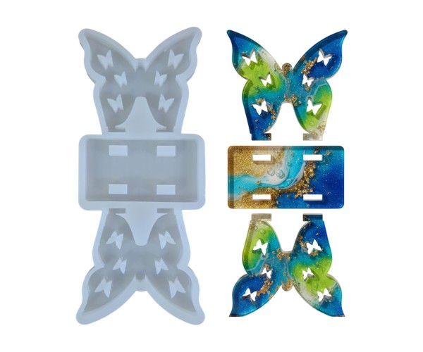 Epoksi Peçetelik Kalıbı Kelebek Desenli Peçetelik Kalıbı Silikon 9x9cm