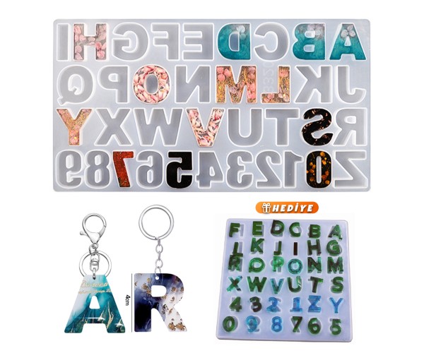 Epoksi Harf Kalıbı Alfabe Kalıbı Ters Model Harf Anahtarlık Kalıbı Silikon Orta Boy Harf Kalıbı Hediyeli