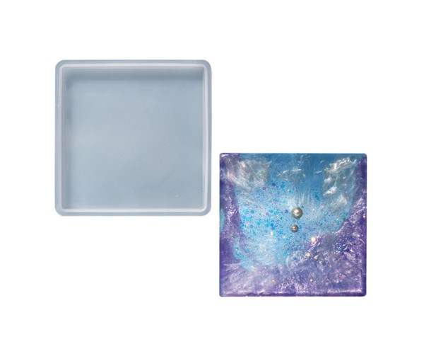 Epoksi Bardak Altlığı Kare Bardak Altı Kalıbı Silikon 10x10cm