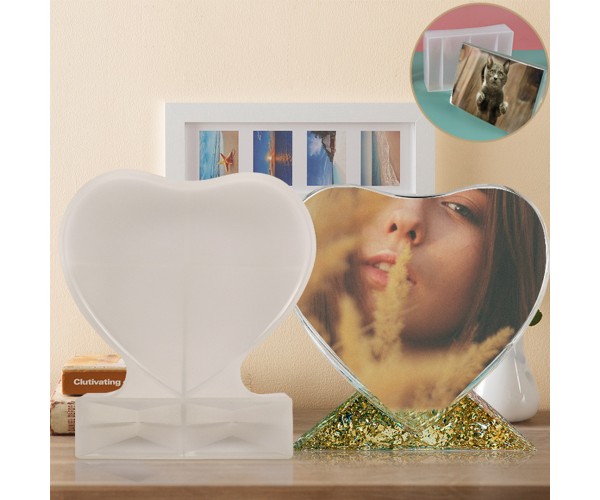 Epoksi Resimlik Kalıbı Masa Süsü Kalp Resimlik Kalıbı Silikon Küçük Boy 13.5x10cm
