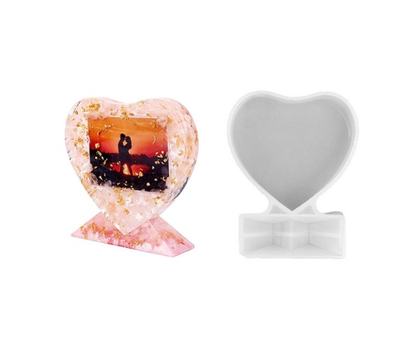 Epoksi Resimlik Kalıbı Masa Süsü Kalp Resimlik Kalıbı Silikon Küçük Boy 13.5x10cm