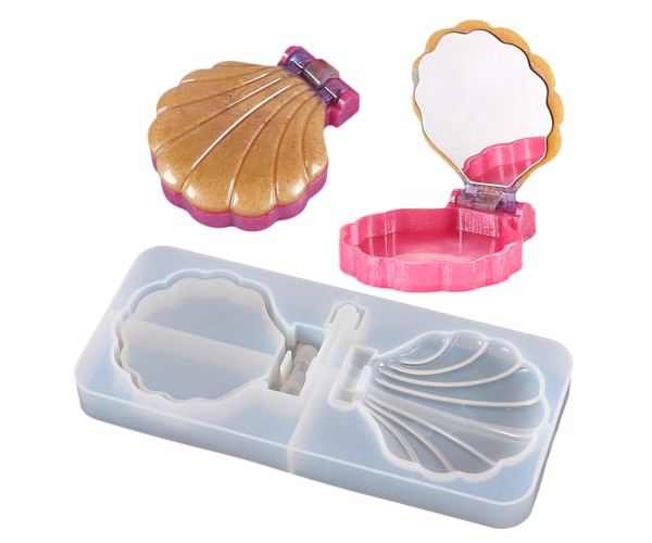 Epoksi Ayna Kalıbı Kapaklı Deniz Kabuğu Makyaj Aynası Kalıbı Silikon 16x7cm Epoksi Ayna Kalıbı Kapaklı Deniz Kabuğu Makyaj Aynası Kalıbı Silikon 16x7cm