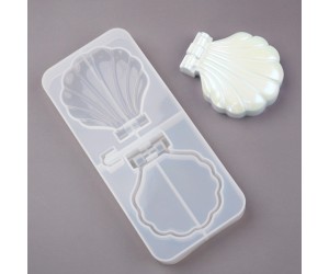 Epoksi Ayna Kalıbı Kapaklı Deniz Kabuğu Makyaj Aynası Kalıbı Silikon 16x7cm