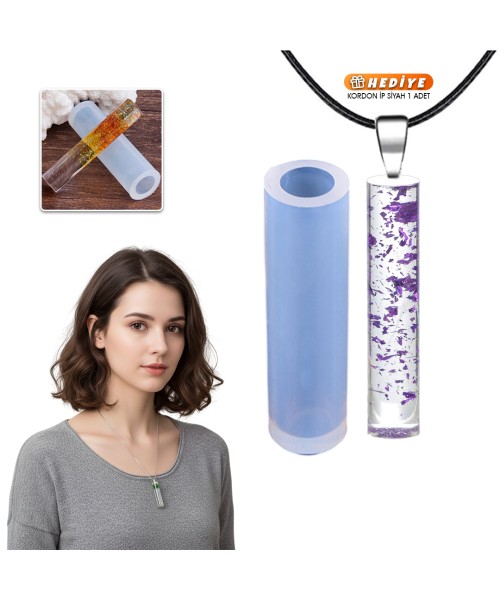 Epoksi Silindir Kolye Kalıbı Takı Kalıbı Silikon 5x1.5cm