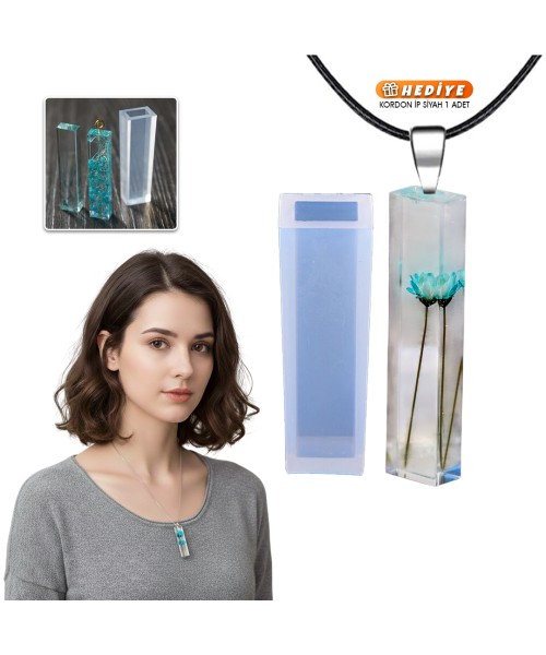 Epoksi Dikdörtgen Kolye Kalıbı Takı Kalıbı Silikon 5x1.6cm