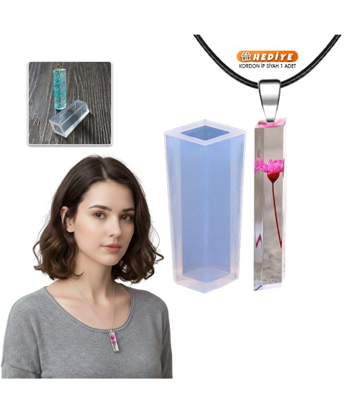 Epoksi Dörtgen Kolye Kalıbı Takı Kalıbı Silikon 5x2.2cm