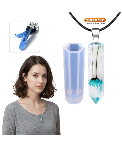 Epoksi Altıgen Kolye Kalıbı Takı Kalıbı Silikon 5x1.5cm