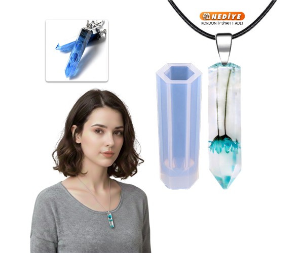 Epoksi Altıgen Kolye Kalıbı Takı Kalıbı Silikon 5x1.5cm