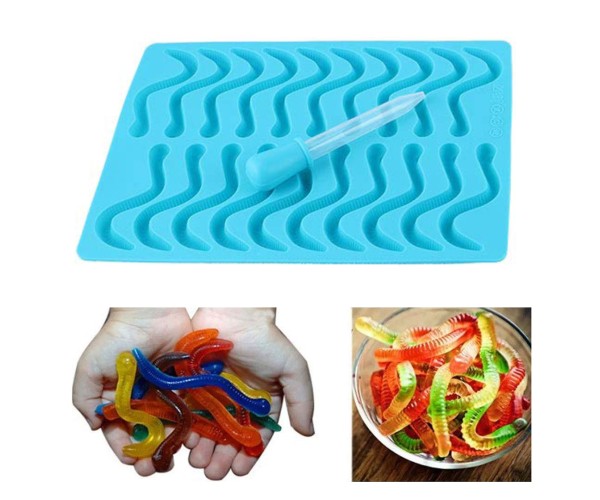 Epoksi Şekerleme Jelibon Kalıbı Solucan Jelibon Kalıbı Çikolata Solucan Kalıbı - Damlalık Esans Hediyeli