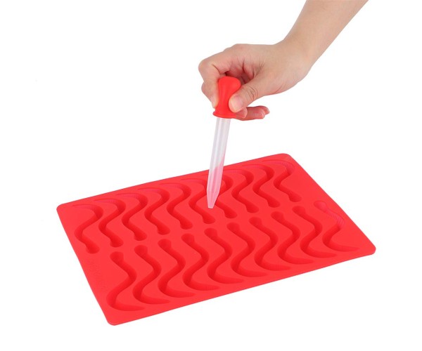 Epoksi Şekerleme Jelibon Kalıbı Solucan Jelibon Kalıbı Çikolata Solucan Kalıbı - Damlalık Esans Hediyeli