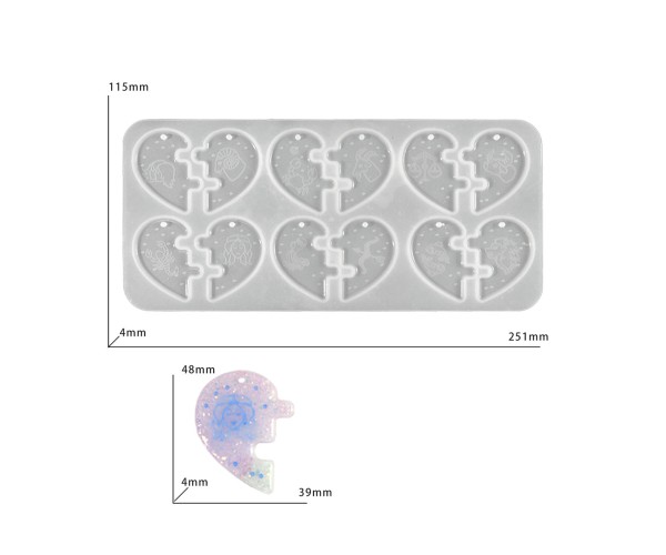 Epoksi Kalp Kalıbı Evli Çift Kalp Anahtarlık Kalıbı Silikon GT9676