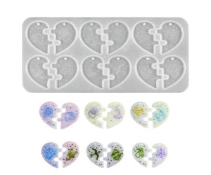 Epoksi Kalp Kalıbı Evli Çift Kalp Anahtarlık Kalıbı Silikon GT9676