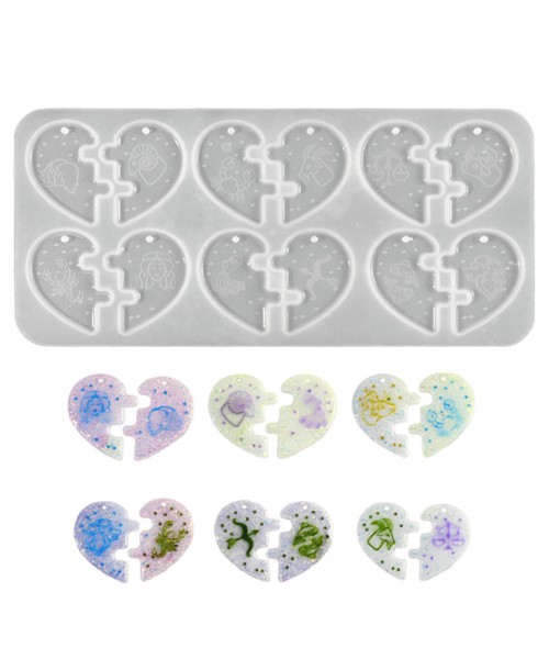 Epoksi Kalp Kalıbı Evli Çift Kalp Anahtarlık Kalıbı Silikon GT9676