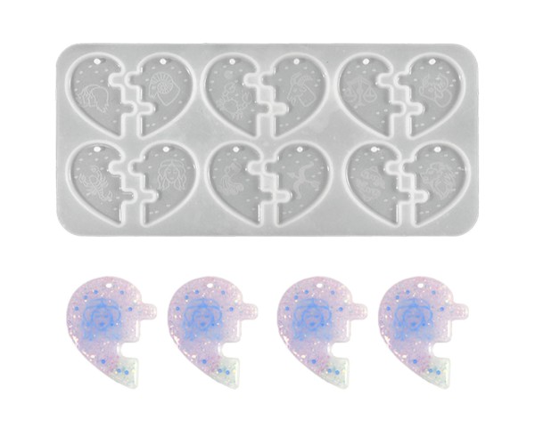 Epoksi Kalp Kalıbı Evli Çift Kalp Anahtarlık Kalıbı Silikon GT9676