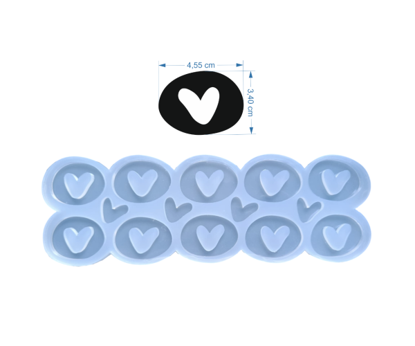 Epoksi Çoklu Kalp Anahtarlık Kalıbı Oval Ortası Boş Kalp Kolye Kalıbı Silikon 4.5x3.4cm