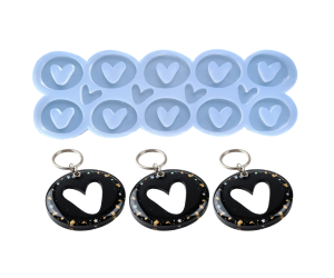 Epoksi Çoklu Kalp Anahtarlık Kalıbı Oval Ortası Boş Kalp Kolye Kalıbı Silikon 4.5x3.4cm