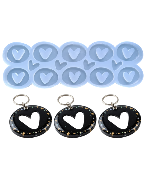 Epoksi Çoklu Kalp Anahtarlık Kalıbı Oval Ortası Boş Kalp Kolye Kalıbı Silikon 4.5x3.4cm