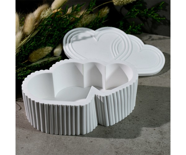 Epoksi Kalp Mumluk Kalıbı Taş Tozu Takı Kutusu Evli Çift Kalp Kalıbı Silikon 16x9.7x4.9cm