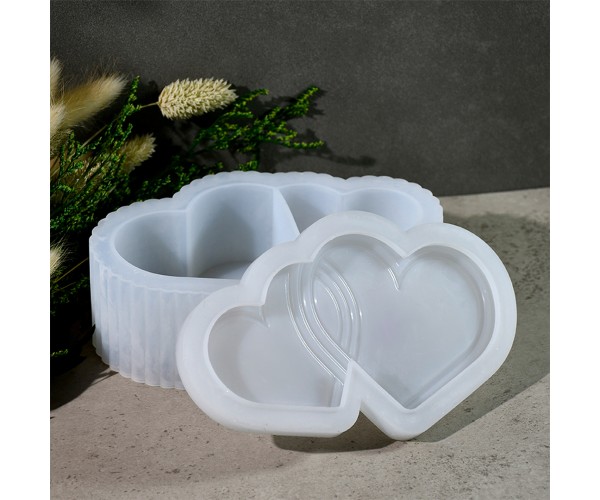 Epoksi Kalp Mumluk Kalıbı Taş Tozu Takı Kutusu Evli Çift Kalp Kalıbı Silikon 16x9.7x4.9cm