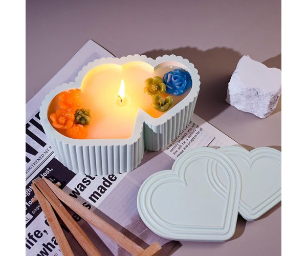 Epoksi Kalp Mumluk Kalıbı Taş Tozu Takı Kutusu Evli Çift Kalp Kalıbı Silikon 16x9.7x4.9cm