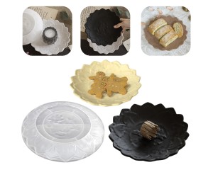 Epoksi Tabak Kalıbı Lotus Tabak Kalıbı Taş Tozu Çiçek Tabak Kalıbı Silikon 18x18x2.2cm