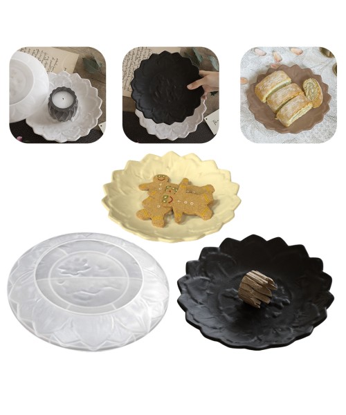 Epoksi Tabak Kalıbı Lotus Tabak Kalıbı Taş Tozu Çiçek Tabak Kalıbı Silikon 18x18x2.2cm