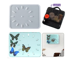 Epoksi Saat Kalıbı Dikdörtgen Saat Kalıbı Silikon 28.9x22.9cm - Mekanizma Hediyeli