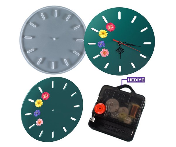 Epoksi Saat Kalıbı Duvar Saat Kalıbı Silikon 33x33cm - Mekanizma Hediyeli
