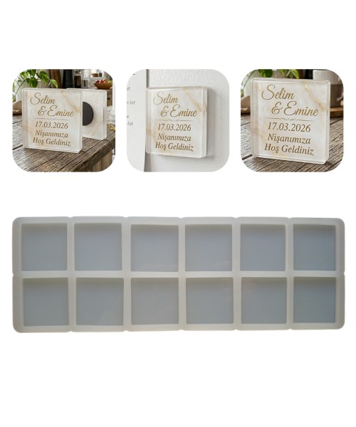 Epoksi Çoklu Kare Magnet Kalıbı Silikon 5x5cm
