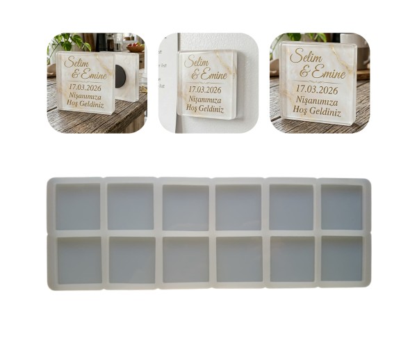 Epoksi Çoklu Kare Magnet Kalıbı Silikon 5x5cm