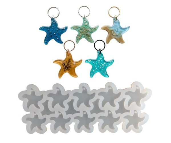 Epoksi Çoklu Deniz Yıldızı Kalıbı Deniz Yıldızı Anahtarlık Kalıbı Silikon 4.7x4.5cm