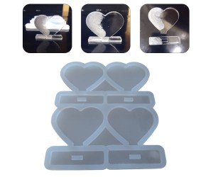 Epoksi Çoklu Kalp Magnet Kalıbı Ayaklı Kalp Masa Süsü Kalıbı Silikon 7.5x6cm