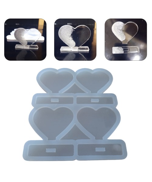 Epoksi Çoklu Kalp Magnet Kalıbı Ayaklı Kalp Masa Süsü Kalıbı Silikon 7.5x6cm
