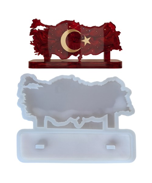 Epoksi Türkiye Haritası Masa Süsü Türkiye İsimlik Kalıbı Silikon 28x13cm