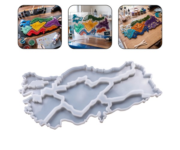 Epoksi Türkiye Haritası Kalıbı 7 Bölge Yapboz Kalıbı Silikon 29x14cm