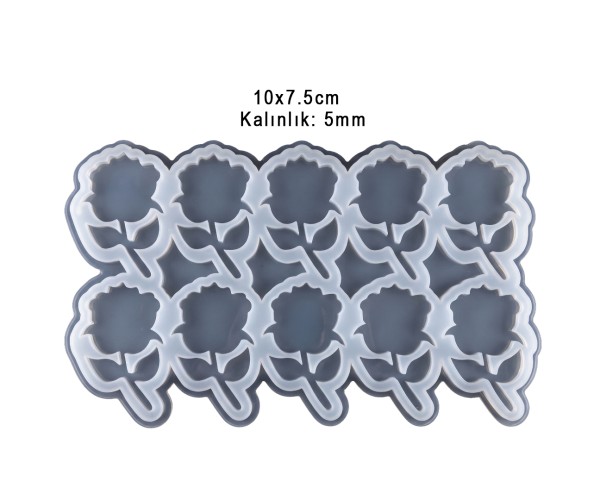 Epoksi Çoklu Gül Magnet Kalıbı Silikon Taş Tozu Kalıbı 10x7.5cm
