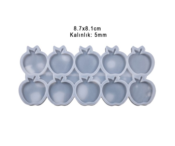 Epoksi Çoklu Elma Magnet Kalıbı Taş Tozu Elma Kalıbı Silikon 8.7x8.1cm