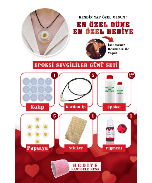Sevgililer Günü Özel Set Papatya Kolye Epoksi Sevgililer Günü Seti Kendin Yap