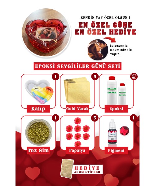 Sevgililer Günü Özel Set Kalp Küllük Epoksi Sevgililer Günü Seti Kendin Yap