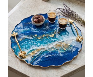 Epoksi Tepsi Yaprak Kulp Modern Kulp - Gold