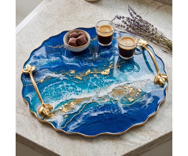 Epoksi Tepsi Yaprak Kulp Modern Kulp - Gold
