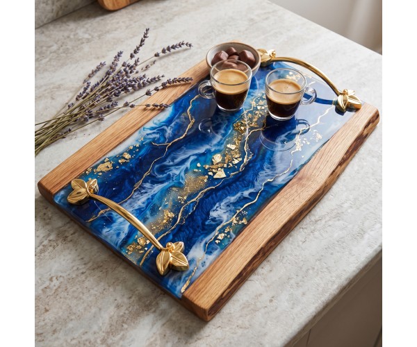 Epoksi Tepsi Yaprak Kulp Modern Kulp - Gold