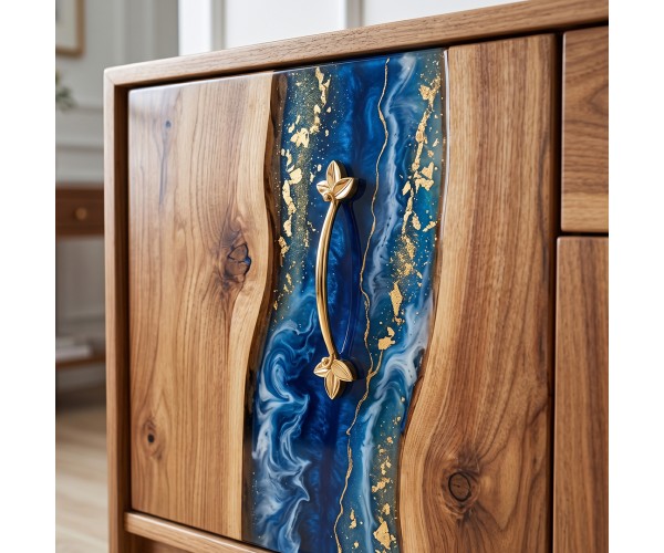 Epoksi Tepsi Yaprak Kulp Modern Kulp - Gold