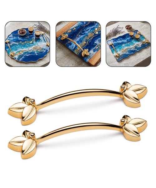 Epoksi Tepsi Yaprak Kulp Modern Kulp - Gold