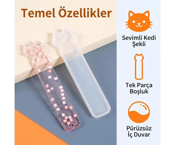 Epoksi Kitap Ayracı Kedi Modeli Kalıbı Silikon 14.5x2.5cm Epoksi Kitap Ayracı Kedi Modeli Kalıbı Silikon 14.5x2.5cm