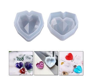 Epoksi Kalp Kalıbı Kristal Kesim Obje Kalıbı Silikon  5.7x5.7x1.5cm