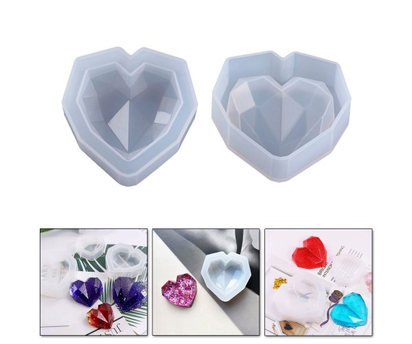 Epoksi Kalp Kalıbı Kristal Kesim Obje Kalıbı Silikon  5.7x5.7x1.5cm