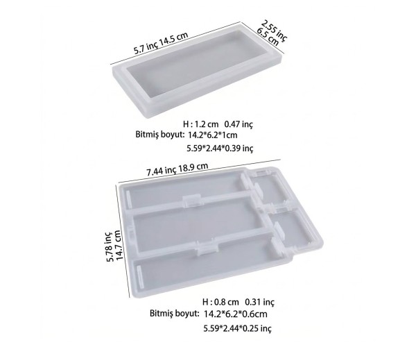 Epoksi Kutu Kalıbı Saklama Kutusu Kalıbı Kalemlik Taş Tozu Kalıbı Silikon 14.2x6.5cm